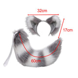 Maxbell Plush Cats Ears Long Tail Cosplay for Stage Shows Animal Themed Parties Gray