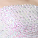 Maxbell Stretch Belly Dance Sequin Tube Top Off Shoulder Costume for Festival White
