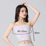 Maxbell Stretch Belly Dance Sequin Tube Top Off Shoulder Costume for Festival White