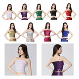 Maxbell Stretch Belly Dance Sequin Tube Top Off Shoulder Costume for Festival White