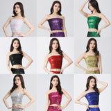 Maxbell Stretch Belly Dance Sequin Tube Top Off Shoulder Costume for Festival White