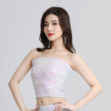 Maxbell Stretch Belly Dance Sequin Tube Top Off Shoulder Costume for Festival White