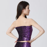 Maxbell Stretch Belly Dance Sequin Tube Top Off Shoulder Costume for Festival Purple