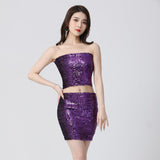 Maxbell Stretch Belly Dance Sequin Tube Top Off Shoulder Costume for Festival Purple