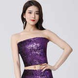 Maxbell Stretch Belly Dance Sequin Tube Top Off Shoulder Costume for Festival Purple