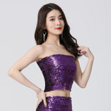 Maxbell Stretch Belly Dance Sequin Tube Top Off Shoulder Costume for Festival Purple