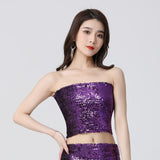 Maxbell Stretch Belly Dance Sequin Tube Top Off Shoulder Costume for Festival Purple