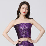 Maxbell Stretch Belly Dance Sequin Tube Top Off Shoulder Costume for Festival Purple