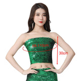 Maxbell Stretch Belly Dance Sequin Tube Top Off Shoulder Costume for Festival Green