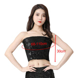Maxbell Stretch Belly Dance Sequin Tube Top Off Shoulder Costume for Festival Black