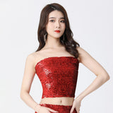 Maxbell Stretch Belly Dance Sequin Tube Top Off Shoulder Costume for Festival Red