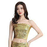 Maxbell Stretch Belly Dance Sequin Tube Top Off Shoulder Costume for Festival Aureate