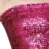 Maxbell Stretch Belly Dance Sequin Tube Top Off Shoulder Costume for Festival Rose Red