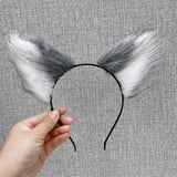 Maxbell Cat Fox Ear Hair Hoop Hair Band Headwear Novelty for Women Girls Photo Props Gray White