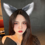 Maxbell Cat Fox Ear Hair Hoop Hair Band Headwear Novelty for Women Girls Photo Props Gray White