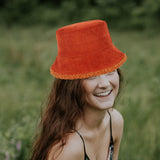 Maxbell Elegant Plush Bucket Hat Autumn Winter Hat for Backpacking Travel Parties Caramel Colour