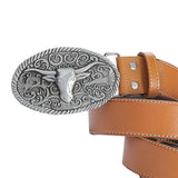 Maxbell Buckle Belts Mens Leather Belt Strap Western Belt for Father Birthday Gift Yellow