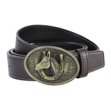 Maxbell Buckle Belt Floral Engraved Buckle Belt Waist Strap for Husband Boyfriend Brown