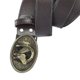 Maxbell Buckle Belt Floral Engraved Buckle Belt Waist Strap for Husband Boyfriend Brown