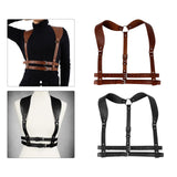 Maxbell PU Leather Punk Harness Women's Fashion Costume Body Waist Belt Steampunk Brown