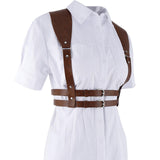 Maxbell PU Leather Punk Harness Women's Fashion Costume Body Waist Belt Steampunk Brown