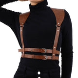 Maxbell PU Leather Punk Harness Women's Fashion Costume Body Waist Belt Steampunk Brown