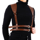 Maxbell PU Leather Punk Harness Women's Fashion Costume Body Waist Belt Steampunk Brown
