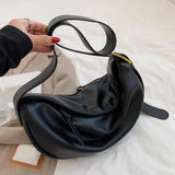 Maxbell Girls Dumpling Bun Shopping Bag Underarm Bags Purse Beach PU Shoulder Bag Black