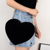 Maxbell Stylish Women Heart Shoulder Bag Casual Cartoon for Travel Outdoor Date Black