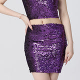 Maxbell Fashion Women Skirts Girl Mini Sequin Short Bling Wrap Skirt Streetwear violet