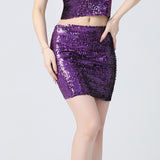 Maxbell Fashion Women Skirts Girl Mini Sequin Short Bling Wrap Skirt Streetwear violet