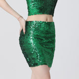 Maxbell Fashion Women Skirts Girl Mini Sequin Short Bling Wrap Skirt Streetwear green