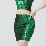 Maxbell Fashion Women Skirts Girl Mini Sequin Short Bling Wrap Skirt Streetwear green