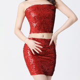 Maxbell Fashion Women Skirts Girl Mini Sequin Short Bling Wrap Skirt Streetwear red