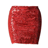 Maxbell Fashion Women Skirts Girl Mini Sequin Short Bling Wrap Skirt Streetwear red