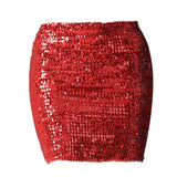 Maxbell Fashion Women Skirts Girl Mini Sequin Short Bling Wrap Skirt Streetwear red