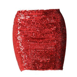 Maxbell Fashion Women Skirts Girl Mini Sequin Short Bling Wrap Skirt Streetwear red