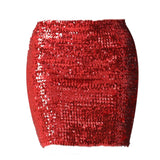 Maxbell Fashion Women Skirts Girl Mini Sequin Short Bling Wrap Skirt Streetwear red