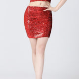 Maxbell Fashion Women Skirts Girl Mini Sequin Short Bling Wrap Skirt Streetwear red