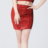 Maxbell Fashion Women Skirts Girl Mini Sequin Short Bling Wrap Skirt Streetwear red