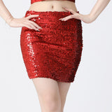 Maxbell Fashion Women Skirts Girl Mini Sequin Short Bling Wrap Skirt Streetwear red