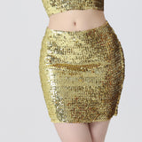 Maxbell Fashion Women Skirts Girl Mini Sequin Short Bling Wrap Skirt Streetwear Aureate