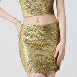 Maxbell Fashion Women Skirts Girl Mini Sequin Short Bling Wrap Skirt Streetwear Aureate