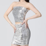 Maxbell Fashion Women Skirts Girl Mini Sequin Short Bling Wrap Skirt Streetwear Argent
