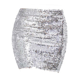 Maxbell Fashion Women Skirts Girl Mini Sequin Short Bling Wrap Skirt Streetwear Argent
