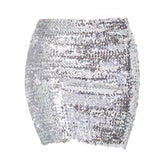 Maxbell Fashion Women Skirts Girl Mini Sequin Short Bling Wrap Skirt Streetwear Argent
