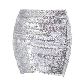 Maxbell Fashion Women Skirts Girl Mini Sequin Short Bling Wrap Skirt Streetwear Argent