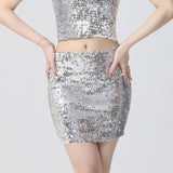 Maxbell Fashion Women Skirts Girl Mini Sequin Short Bling Wrap Skirt Streetwear Argent