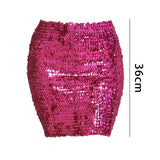 Maxbell Fashion Women Skirts Girl Mini Sequin Short Bling Wrap Skirt Streetwear rose red