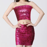 Maxbell Fashion Women Skirts Girl Mini Sequin Short Bling Wrap Skirt Streetwear rose red